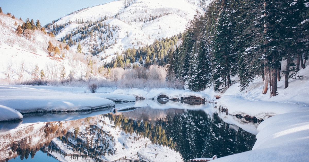 Abstract watercolor of a perfectly still, level mountain lake reflecting the shore — the body finding balance